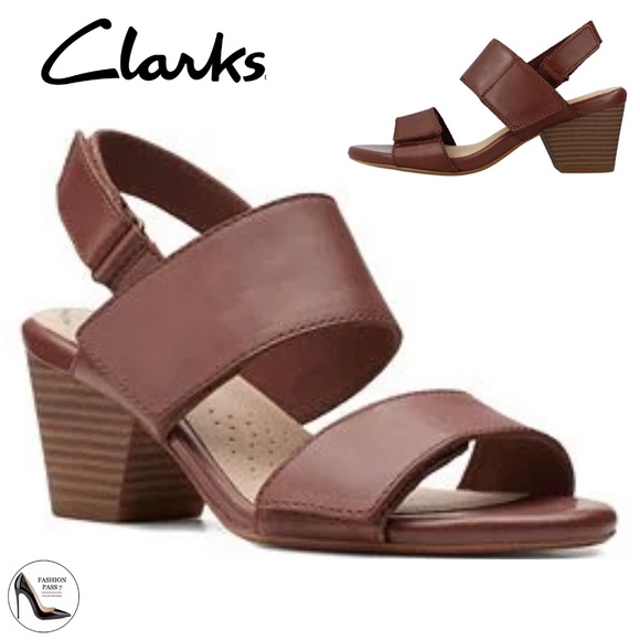 Clarks Women's Lorene Bright Brown Leather Block Heel Ankle strap Sandals 7.5 - Picture 1 of 12